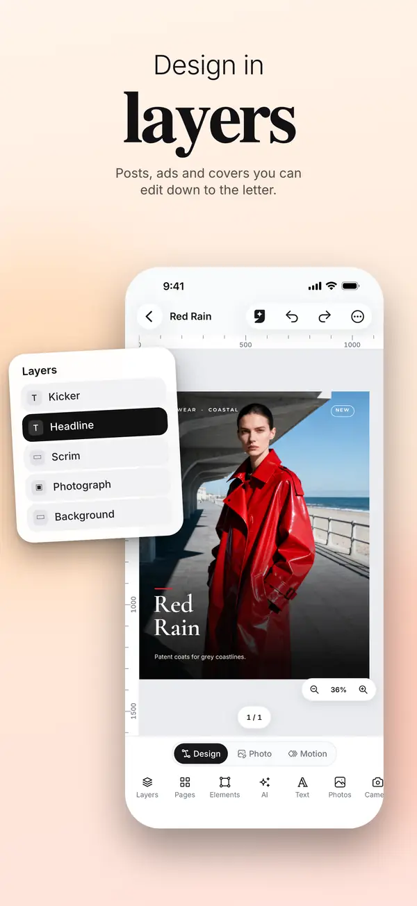 The Image Composer on a phone, with its Layers panel open