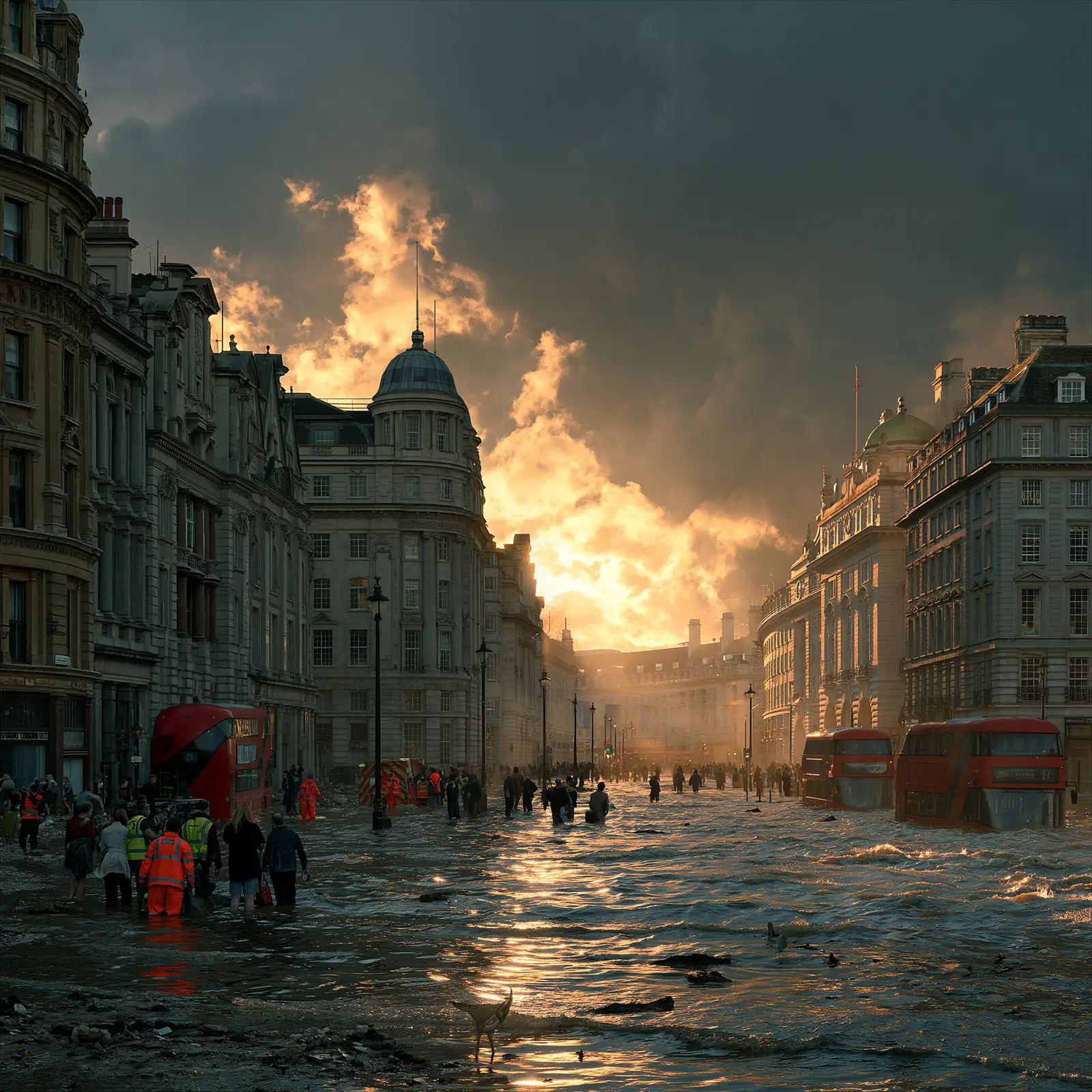A flooded city street