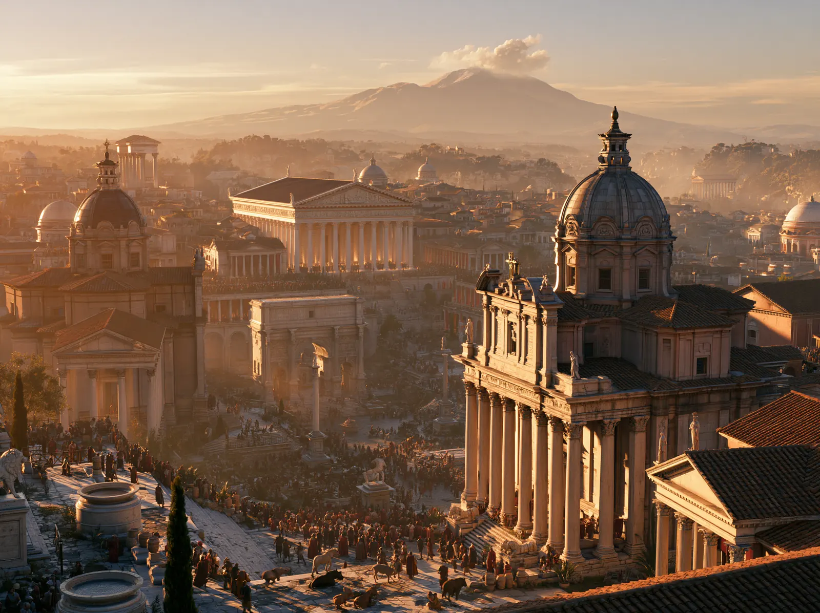 The domes of Rome at sunset