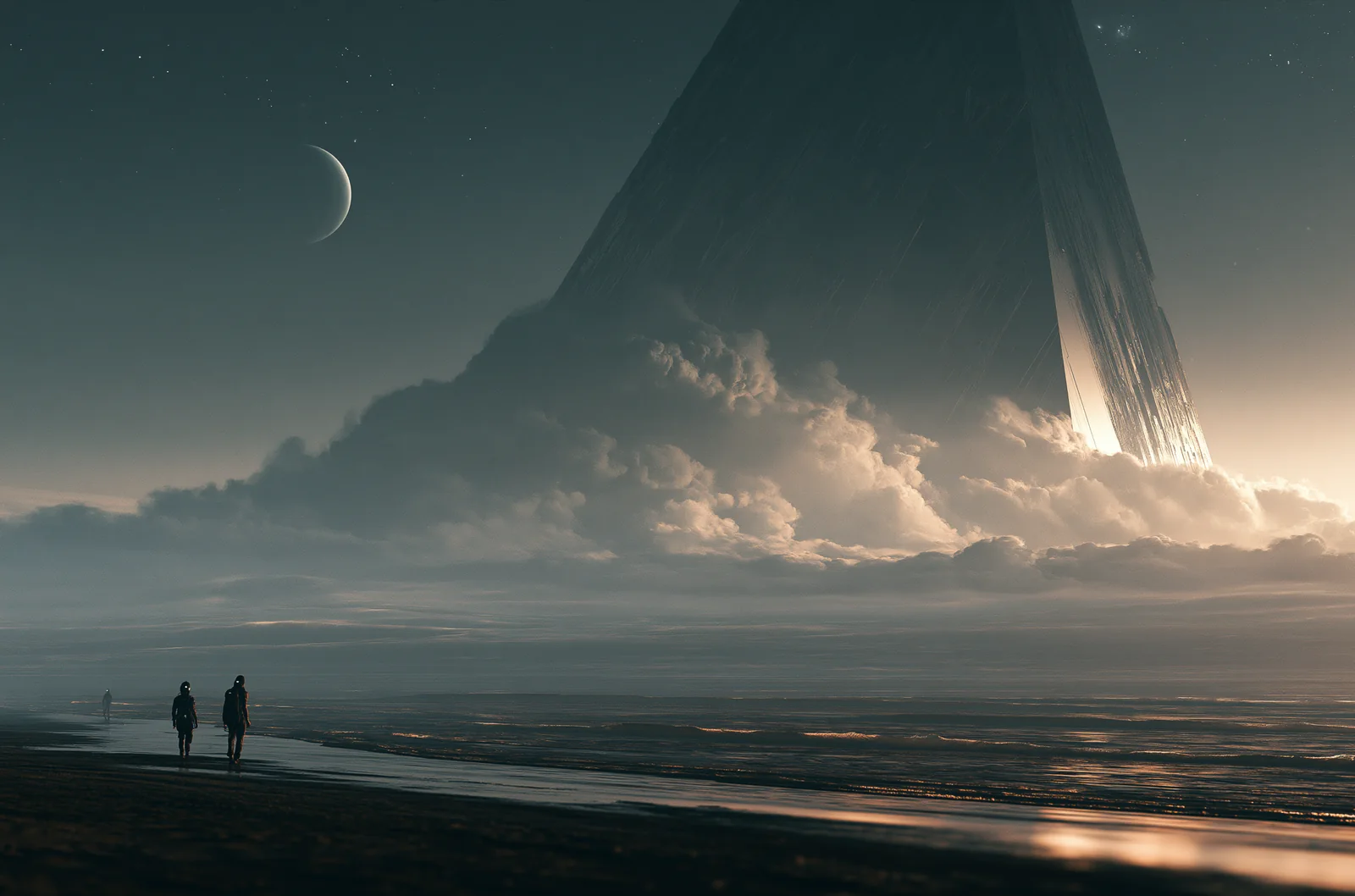 A vast alien structure rising out of an ocean