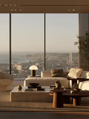 A penthouse lounge overlooking the coast
